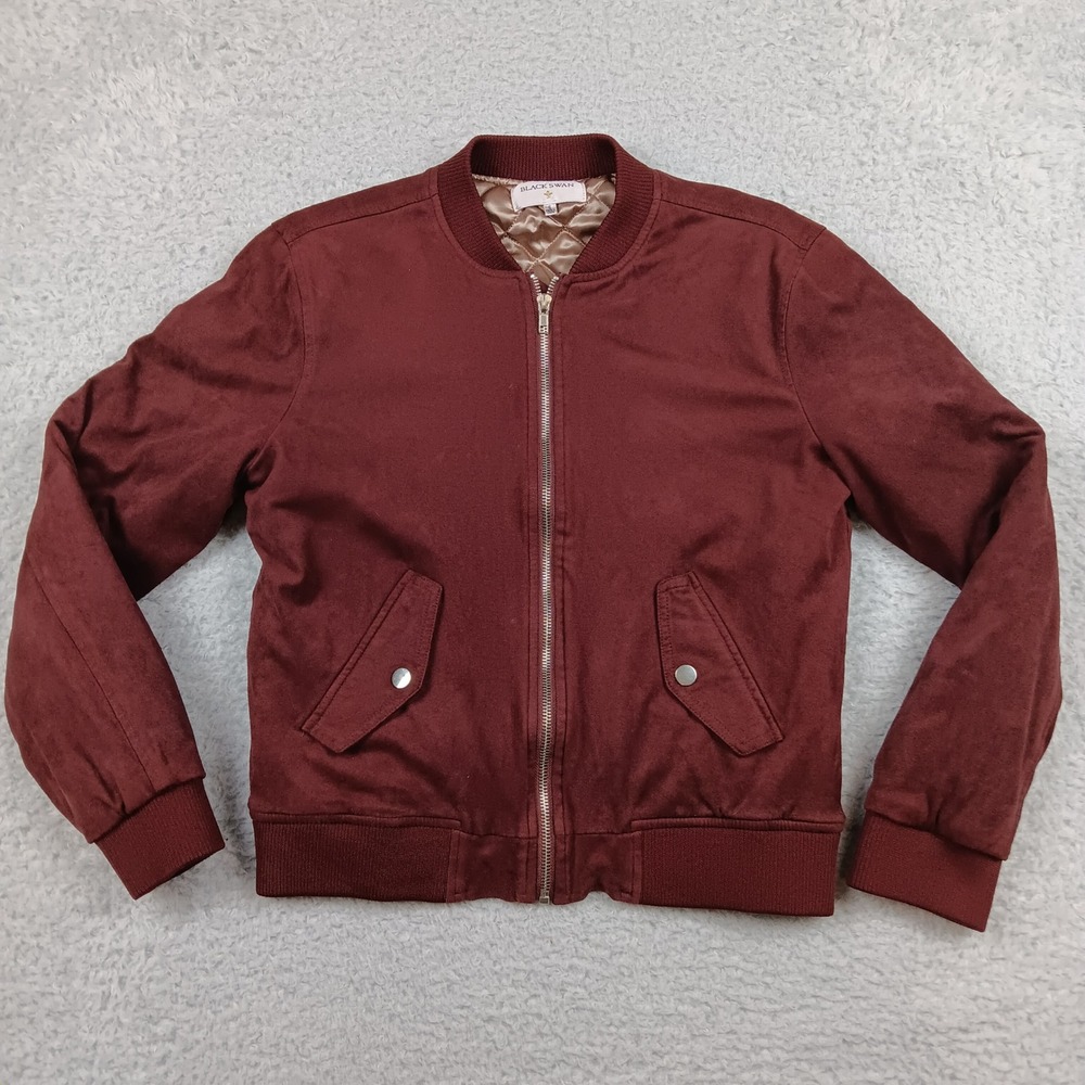 Black Swan Bomber Jacket Women S Burgundy Faux Suede Quilted Lining Full Zip